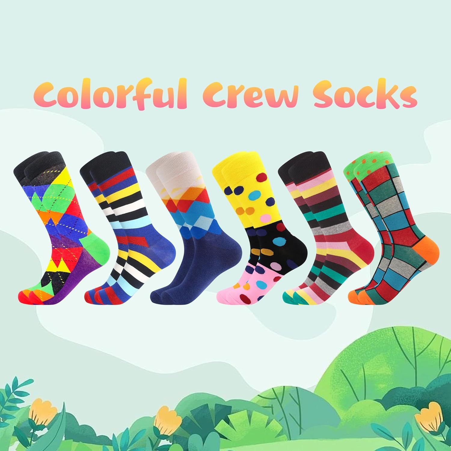 Mens Dress Socks Fun Funny Novelty Colorful Crazy Crew Dress Socks for Men 8-12